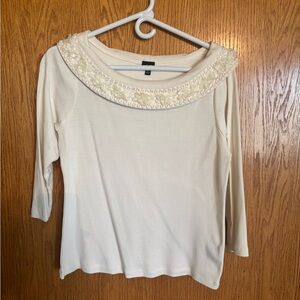 Rafaella Cream Blouse with Embellished Neckline